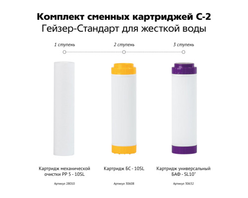 Комплект сменных картриджей С-2 (Гейзер-Стандарт для жесткой воды)